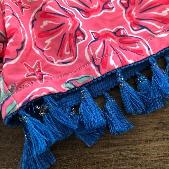NWT Simply Southern S/M Pink Shell Print Pull On Shorts Tassels Beachy New Star - Picture 3 of 7